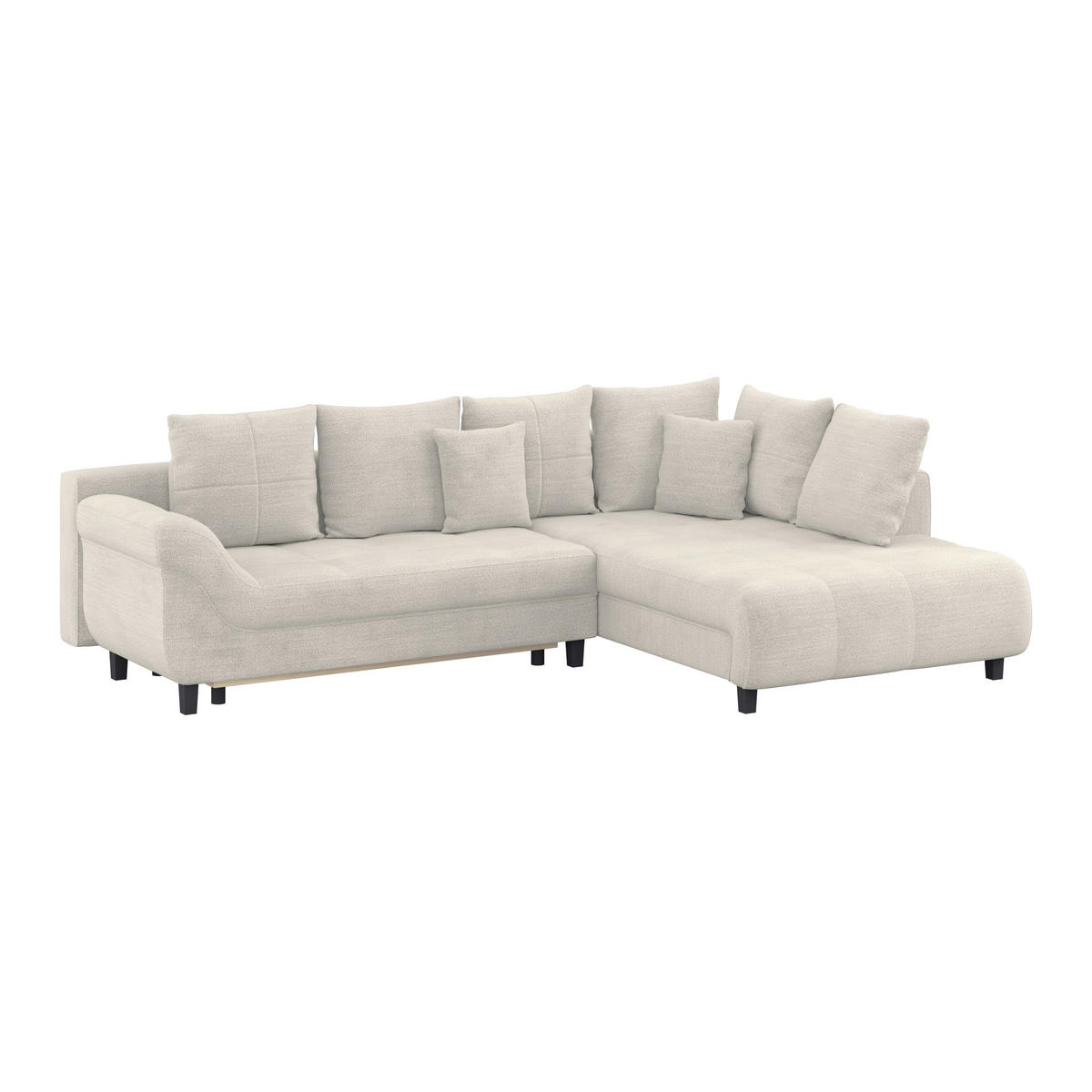 ECKSOFA MENDOZA NEW Creme Chenille, Struktur Zierkissen, Rückenkissen, Bettkasten  - Creme/Schwarz, KONVENTIONELL, Textil (309/197cm) - MID.YOU