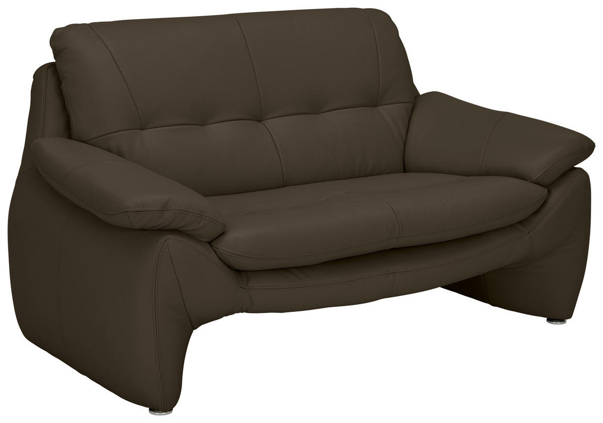 2-SITZER-SOFA Braun Echtleder  - Silberfarben/Braun, KONVENTIONELL, Leder/Metall (154/86/91cm) - Celina Home