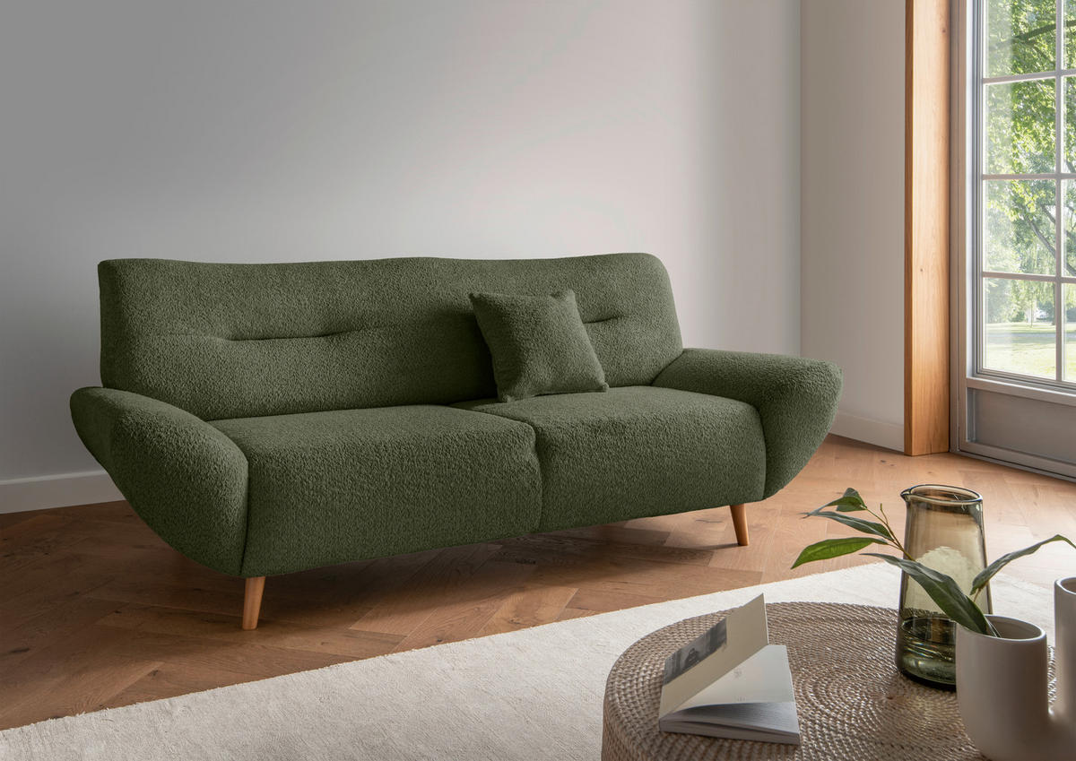 3-SITZER-SOFA in Bouclé Waldgrün  - Waldgrün/Wildeiche, KONVENTIONELL, Holz/Textil (205/81/90cm) - MID.YOU