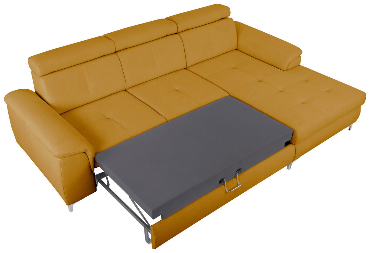 ECKSOFA in Flachgewebe Senfgelb  - Chromfarben/Senfgelb, Konventionell, Textil/Metall (268/175cm) - Carryhome