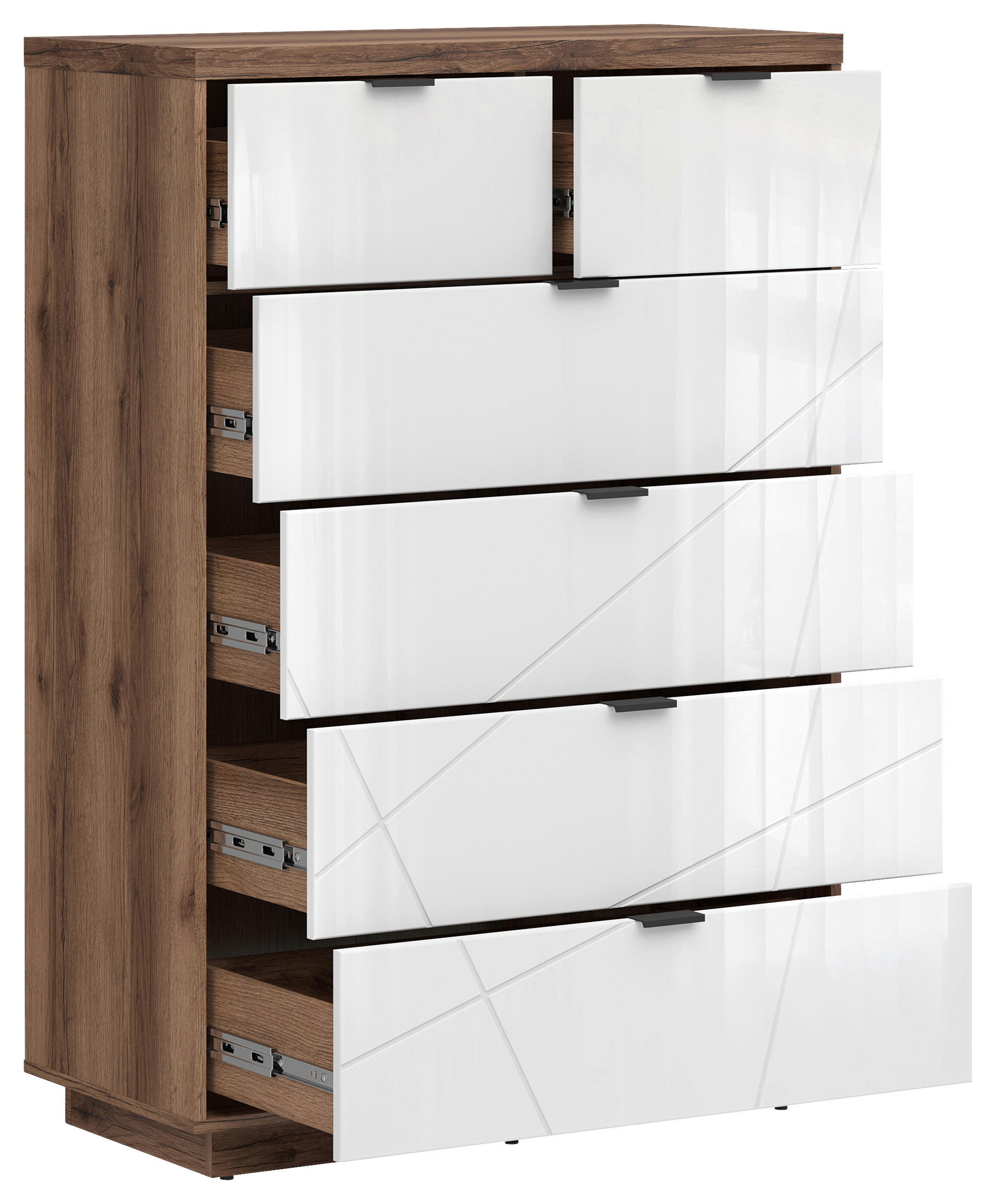 KOMMODE 90/130,5/42,5 cm  in Eichefarben, Weiss Hochglanz  - Weiss Hochglanz/Eichefarben, Design, Holzwerkstoff/Kunststoff (90/130,5/42,5cm)