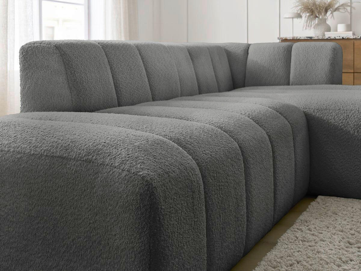 ECKSOFA Ottomane rechts  ANNECY Dunkelgrau Bouclé  - Dunkelgrau/Schwarz, MODERN, Kunststoff/Textil (262/170cm)