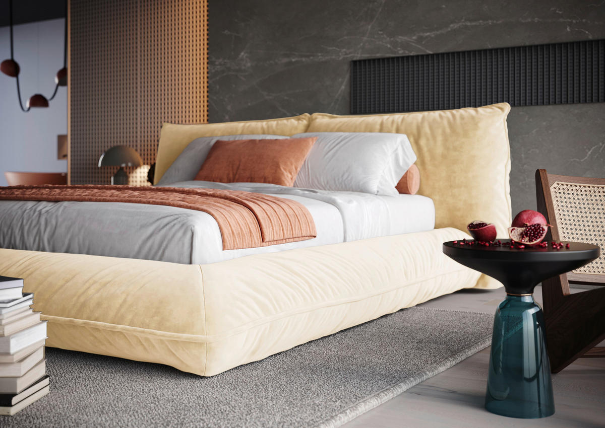 POLSTERBETT 180/200 cm,  in Beige,  - Beige/Schwarz, Design, Textil/Metall (180/200cm) - Belluti