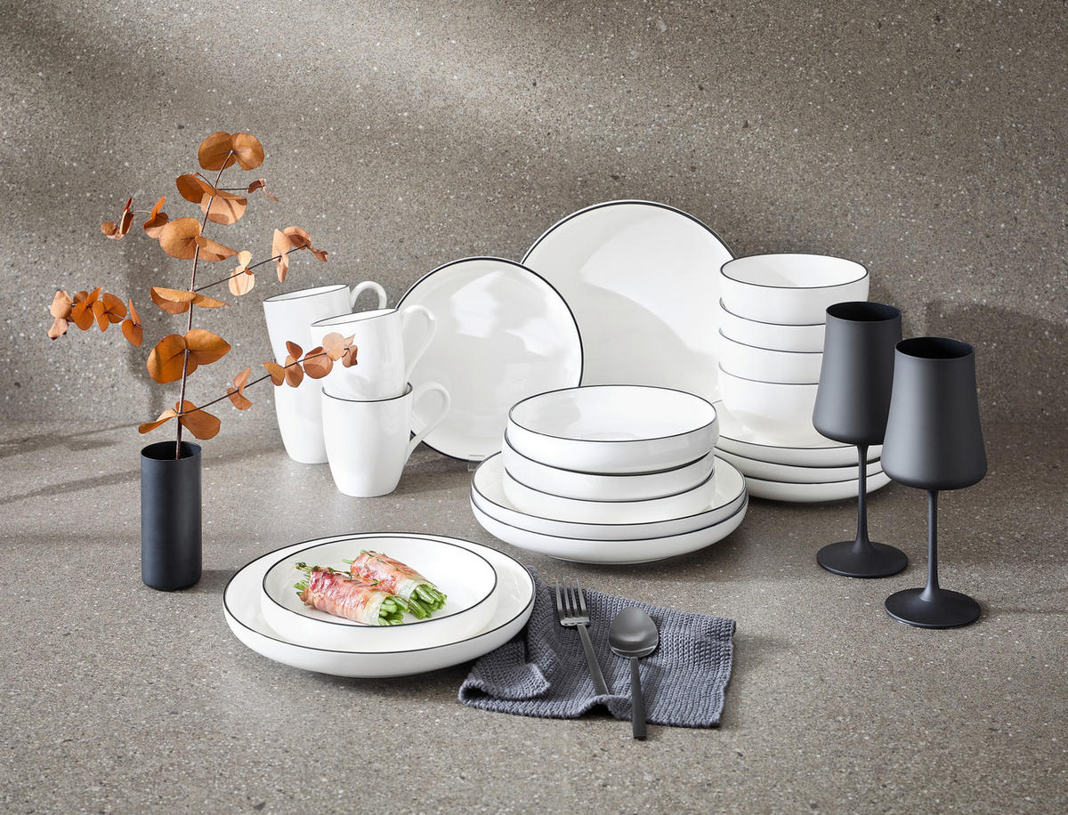 KOMBISERVICE Schwarz, Weiß Oslo 20-teilig 4 Personen  - Schwarz/Weiß, Design, Keramik - Novel