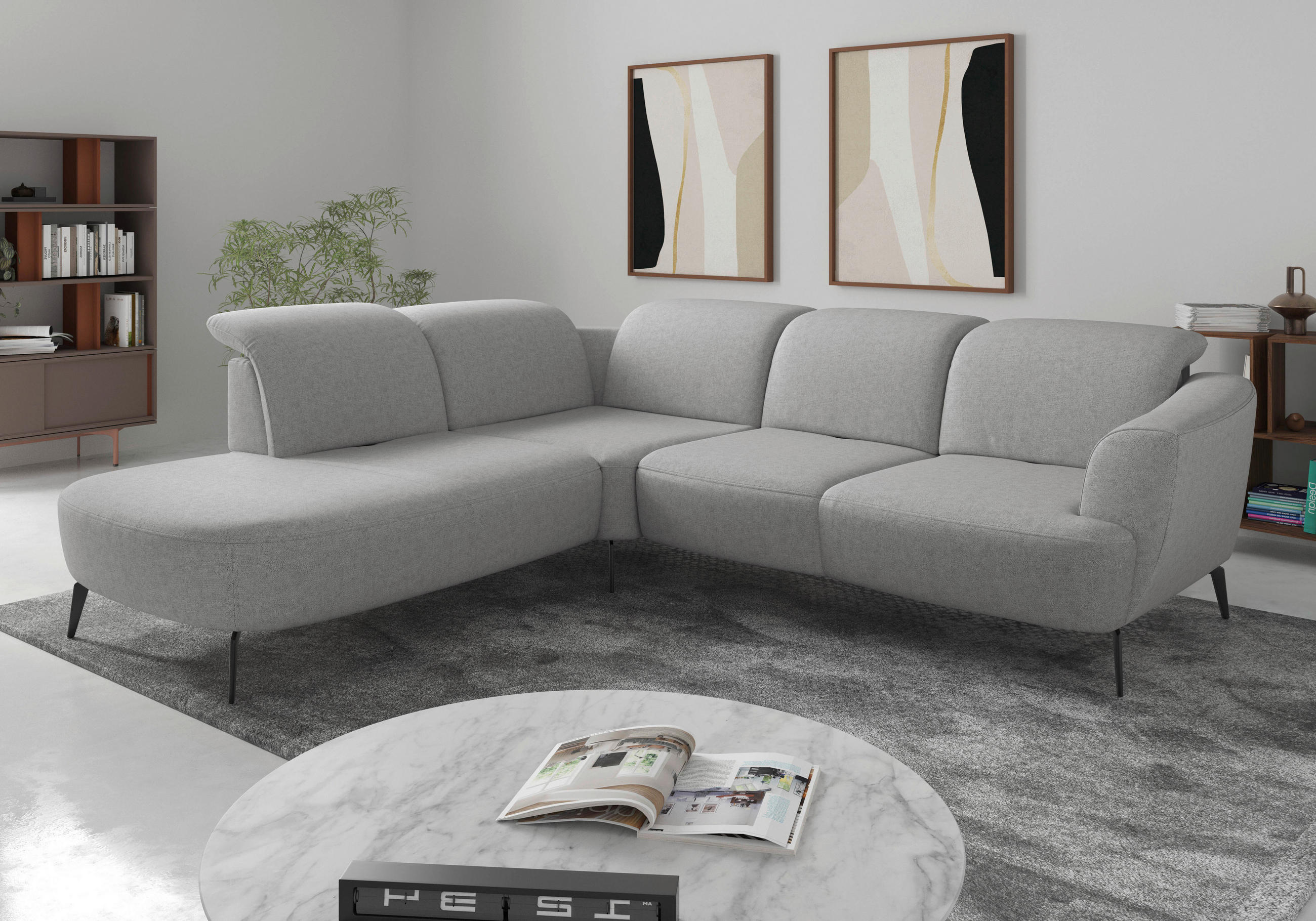 ECKSOFA in Flachgewebe Hellgrau 267/300 cm - Hellgrau/Schwarz, KONVENTIONELL, Textil/Metall (267/300cm) - Sit & More