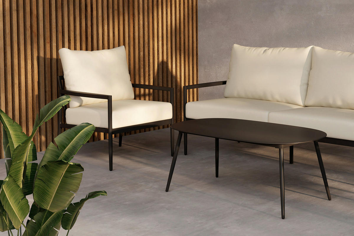 LOUNGEGARNITUR Aluminium  - Beige/Schwarz, MODERN, Textil/Metall (176/69/74,5cm) - Gardenson