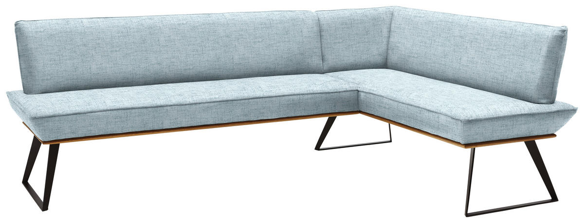 ECKBANK 223/163 cm Webstoff Schwarz, Eichefarben, Hellblau Eiche massiv Metall   - Eichefarben/Schwarz, Design, Holz/Textil (223/163cm) - Voleo