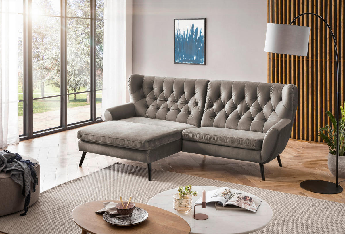 ECKSOFA  in Mikrofaser Taupe  165/237 cm  - Taupe/Schwarz, Design, Holz/Textil (165/237cm) - Stylife