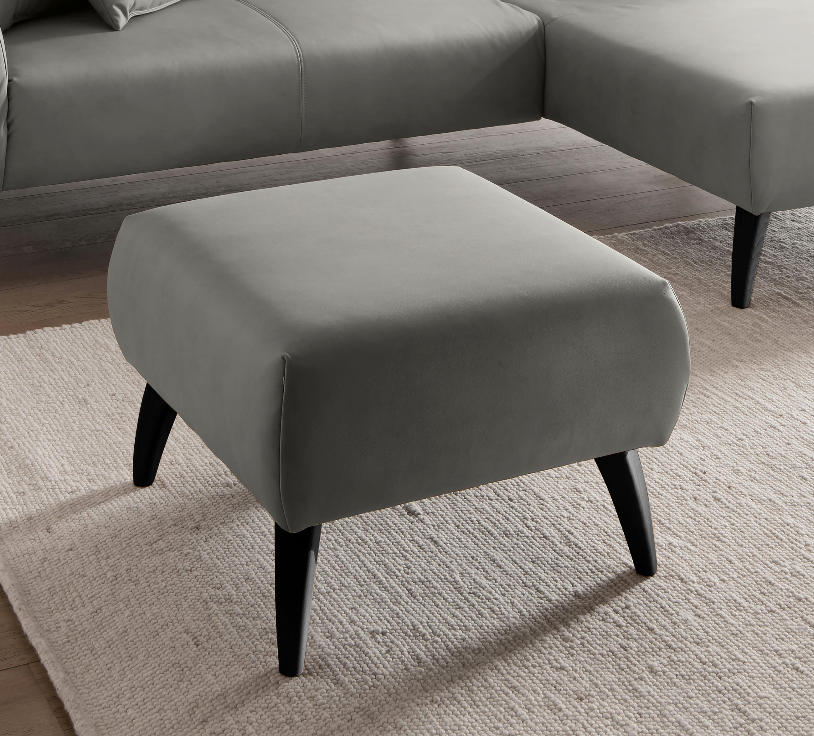 HOCKER in Textil Grau - Schwarz/Grau, Modern, Holz/Textil (66/44/66cm) - Livetastic