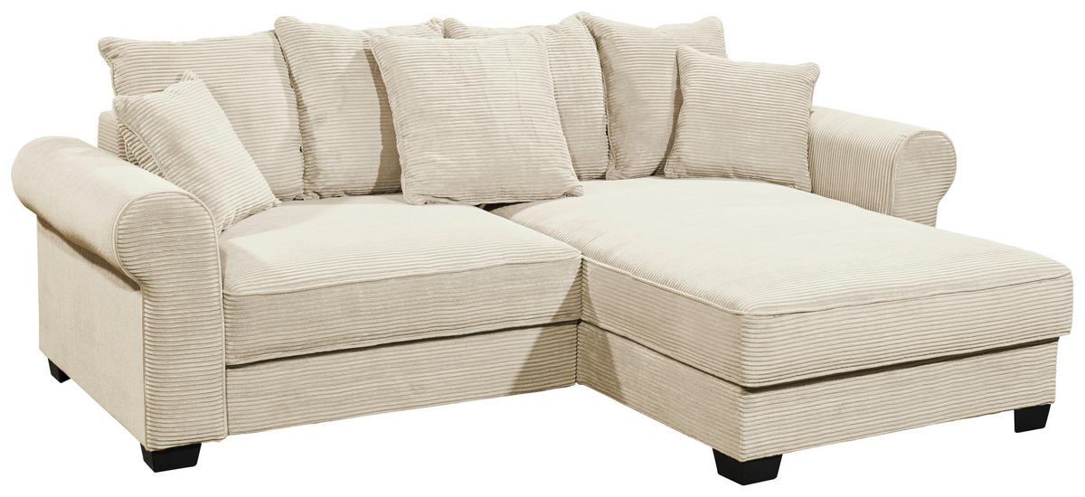 ECKSOFA in Cord Creme  - Creme/Schwarz, Konventionell, Kunststoff/Textil (255/185cm) - MID.YOU