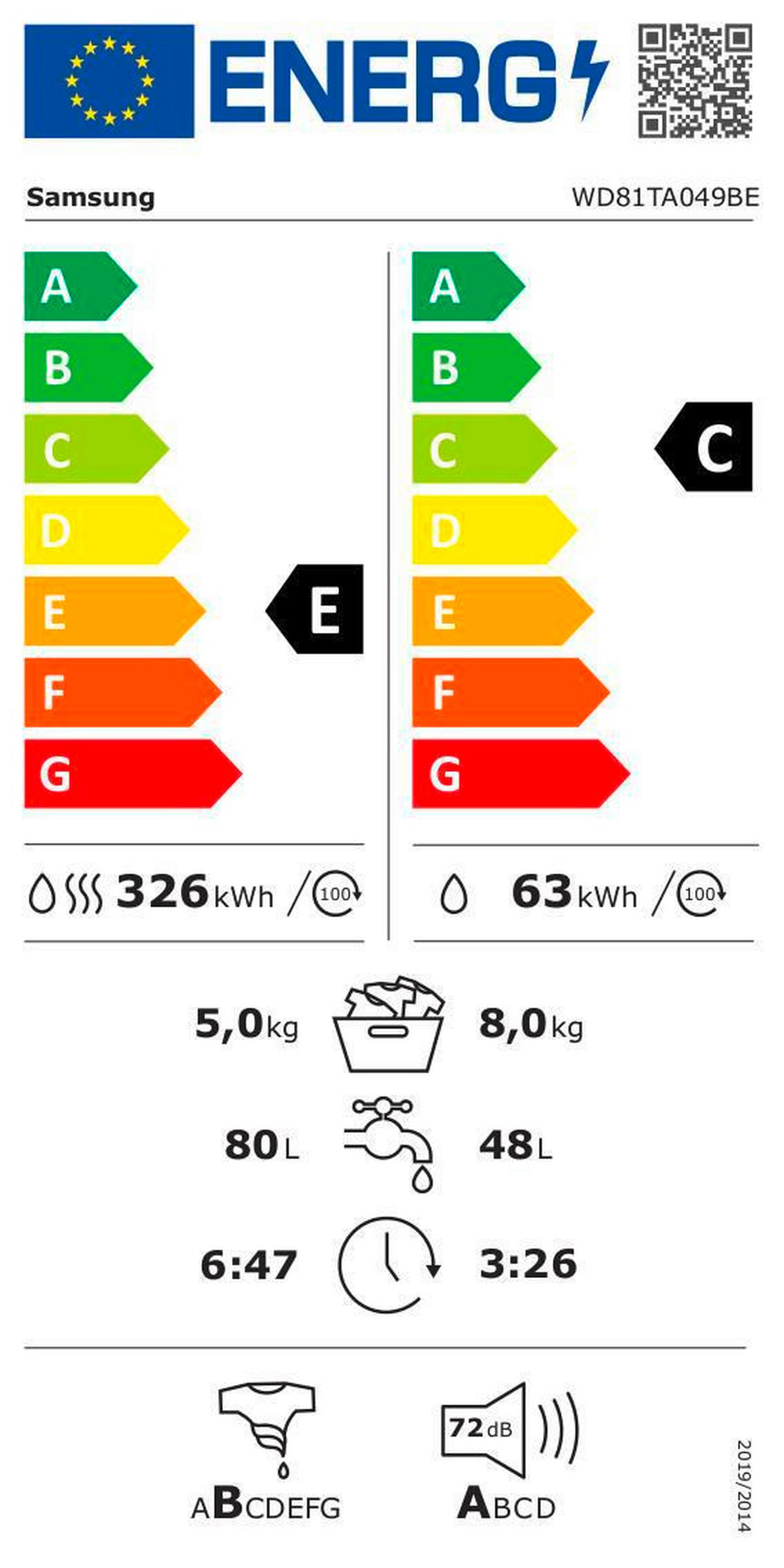 WASCHTROCKNER WD81TA049BE/EG  - Weiß, Basics, Glas/Kunststoff (60/85/68cm) - Samsung