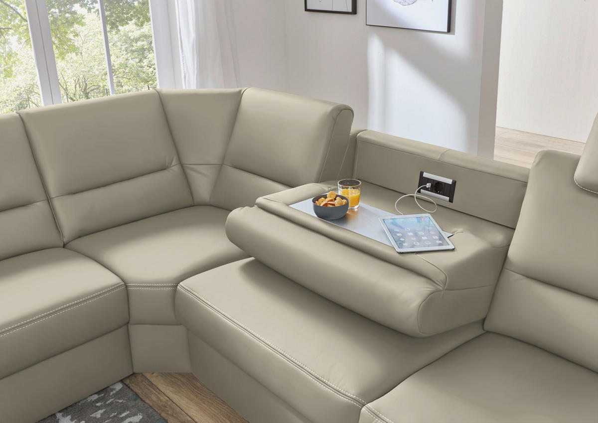 ECKSOFA in Echtleder Ecru  - Ecru/Beige, Design, Leder/Metall (249/288cm) - Beldomo Premium