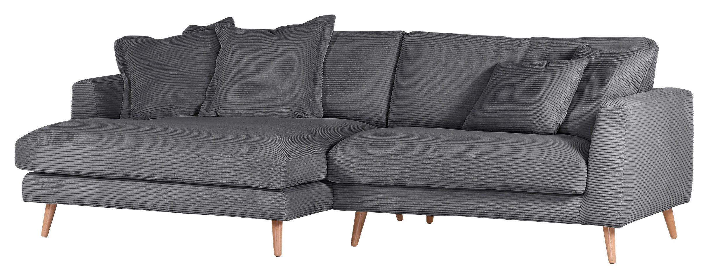 ECKSOFA in Cord Anthrazit 140/270 cm - Anthrazit/Naturfarben, ROMANTIK / LANDHAUS, Holz/Textil (140/270cm) - Landscape