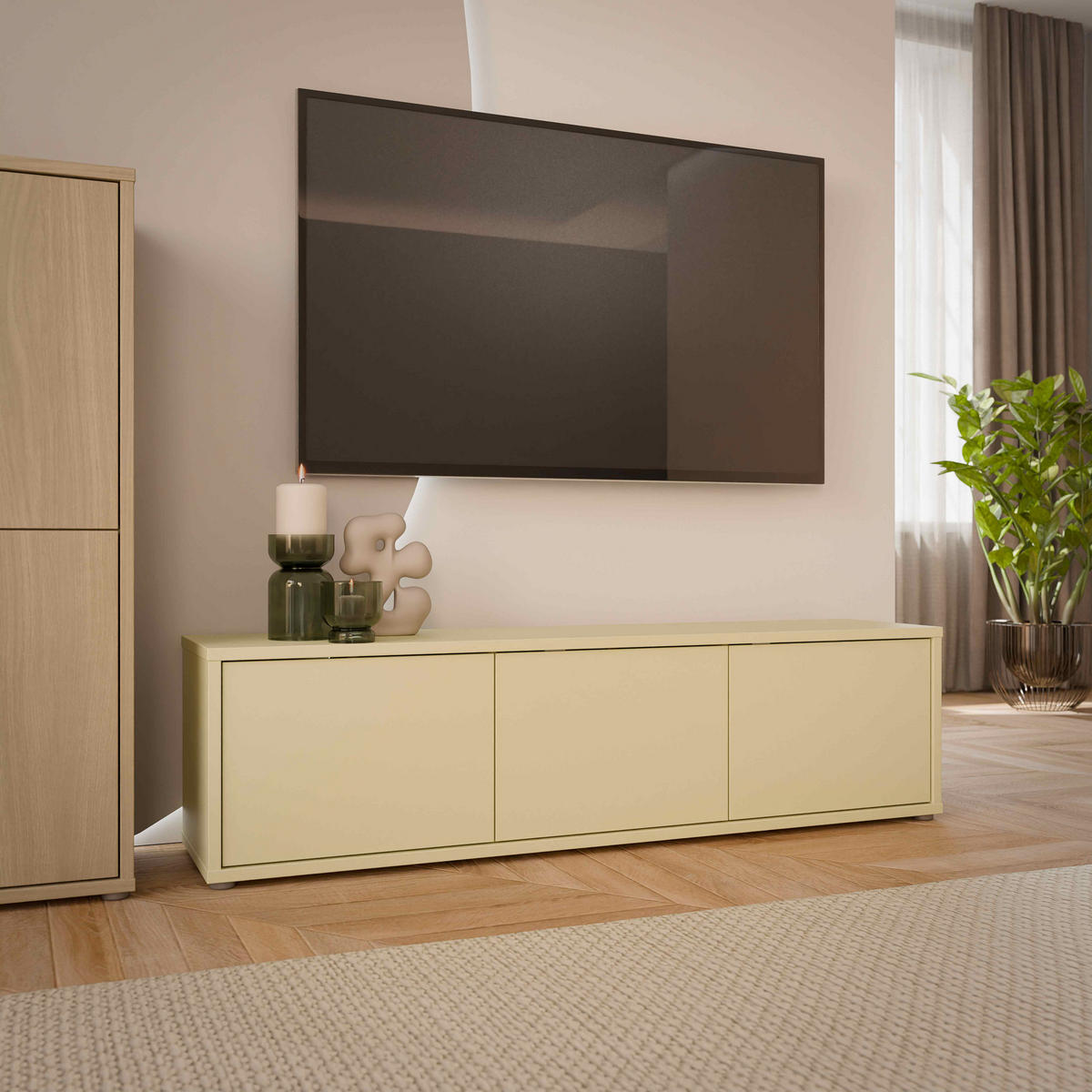 LOWBOARD  in 154,2/44,5/34,9 cm  - Gelb/Grau, MODERN, Holzwerkstoff/Kunststoff (154,2/44,5/34,9cm) - Carryhome