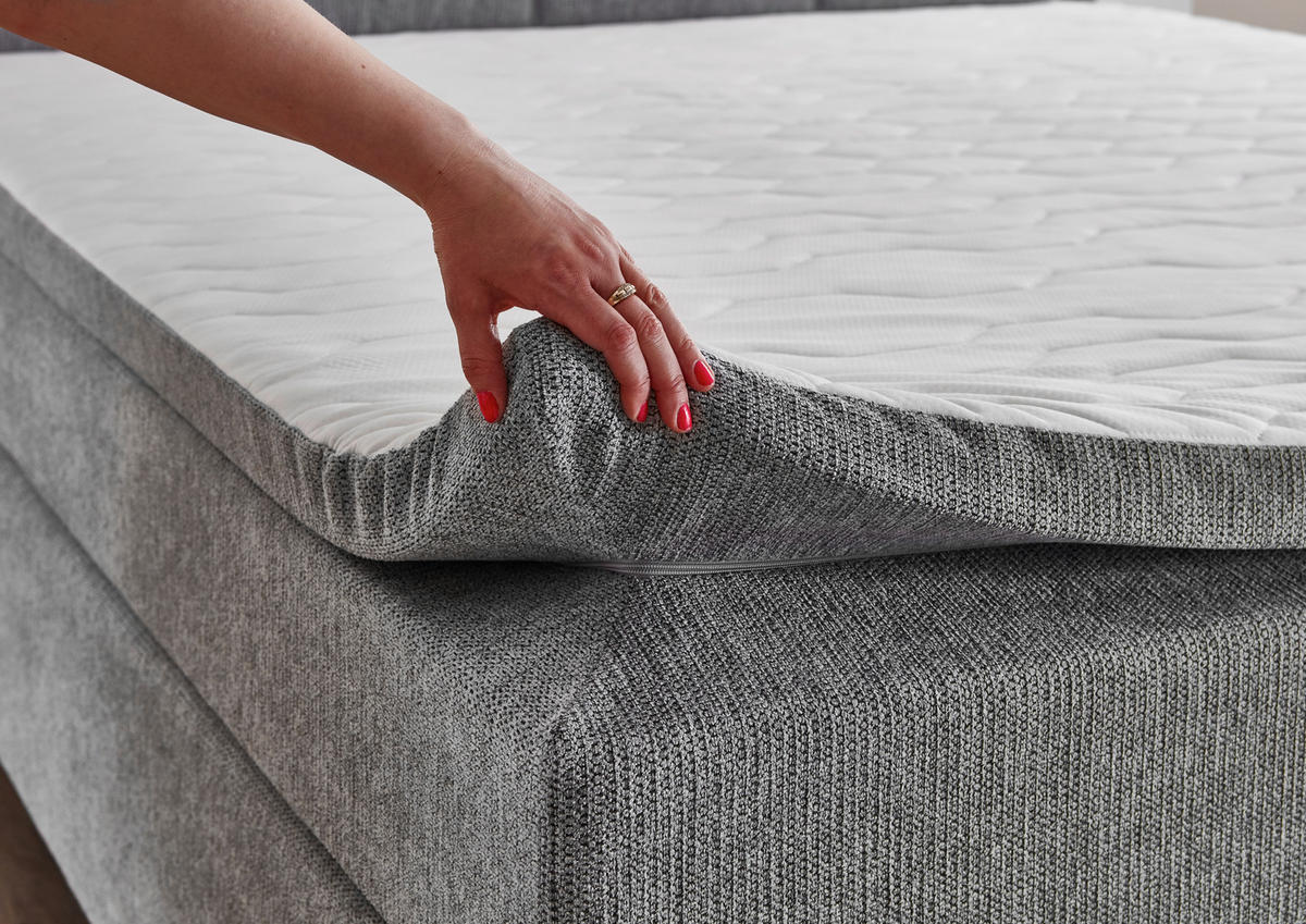 BOXSPRINGBETT 200/200 cm,  in Grau, Topper, Matratzen, H3 = fest  - Chromfarben/Grau, KONVENTIONELL, Kunststoff/Textil (200/200cm) - Boxxx