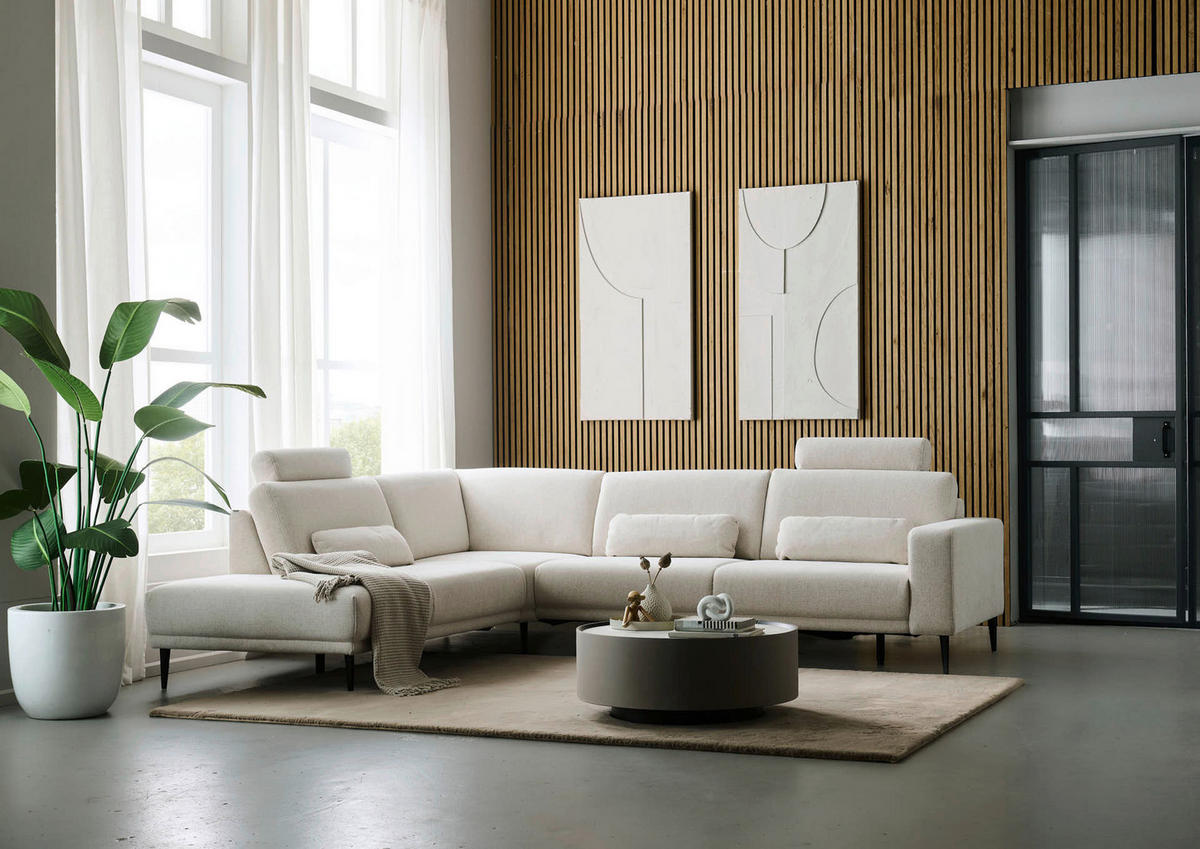 ECKSOFA Dieter Knoll Beige Chenille  - Beige/Schwarz, Design, Textil/Metall (254/303cm) - Dieter Knoll