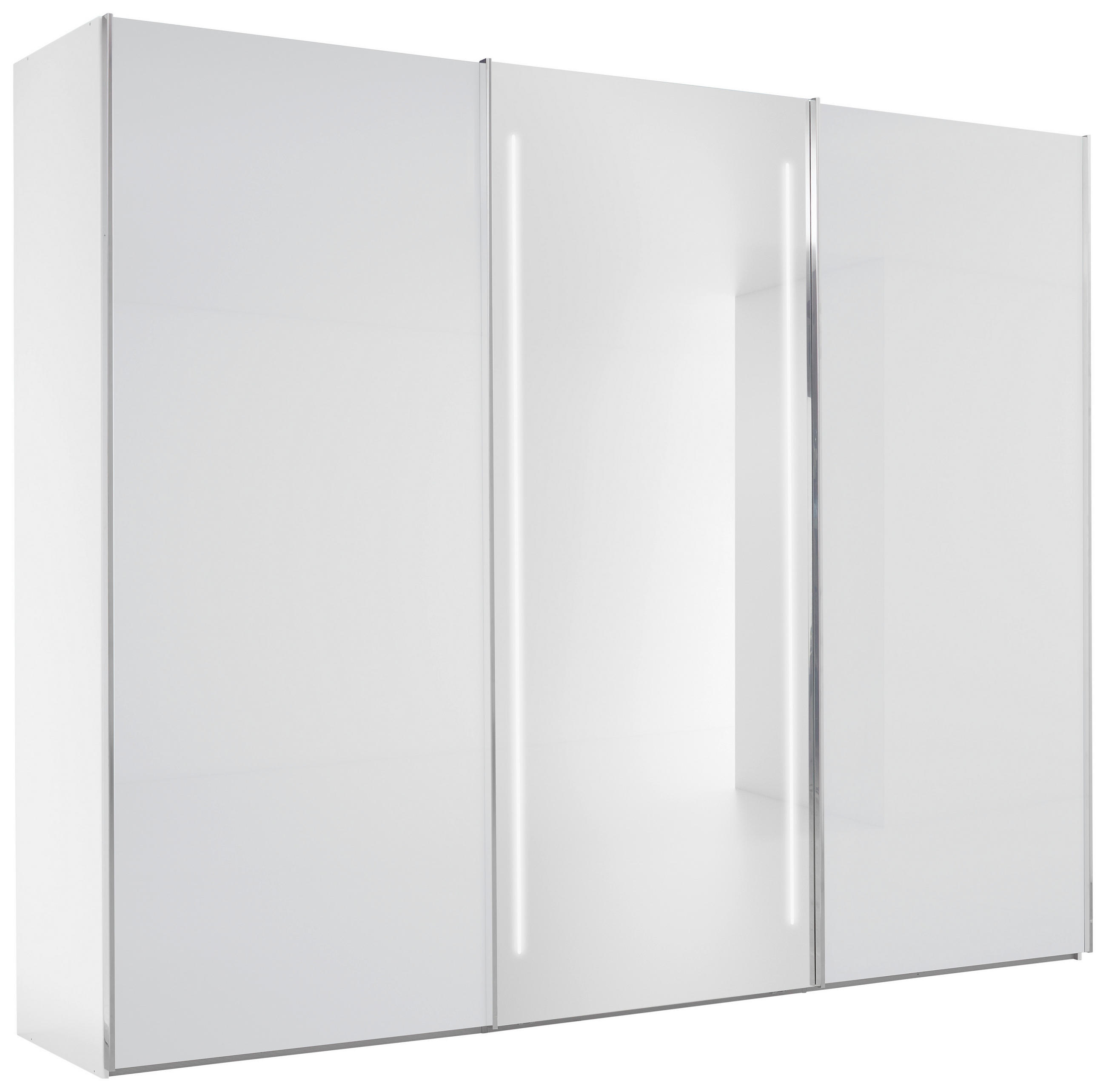 SCHWEBETÜRENSCHRANK 300/236/67 cm 3-türig Weiß  - Chromfarben/Weiß, Design, Glas/Holzwerkstoff (300/236/67cm) - Dieter Knoll
