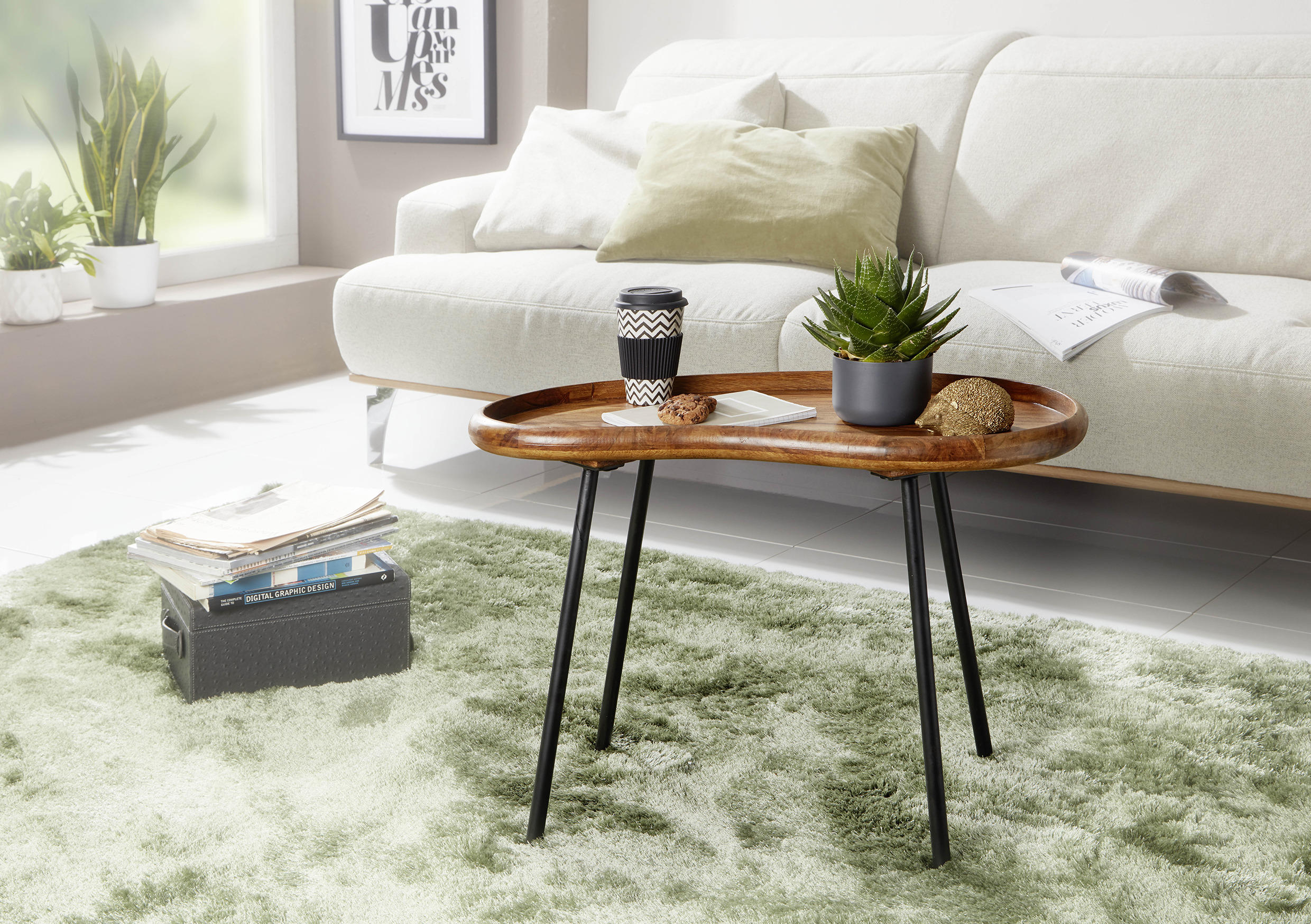 COUCHTISCH Sheesham massiv 71/40/51 cm Freiform Sheeshamfarben  - Sheeshamfarben/Schwarz, Design, Holz/Metall (71/40/51cm) - MID.YOU