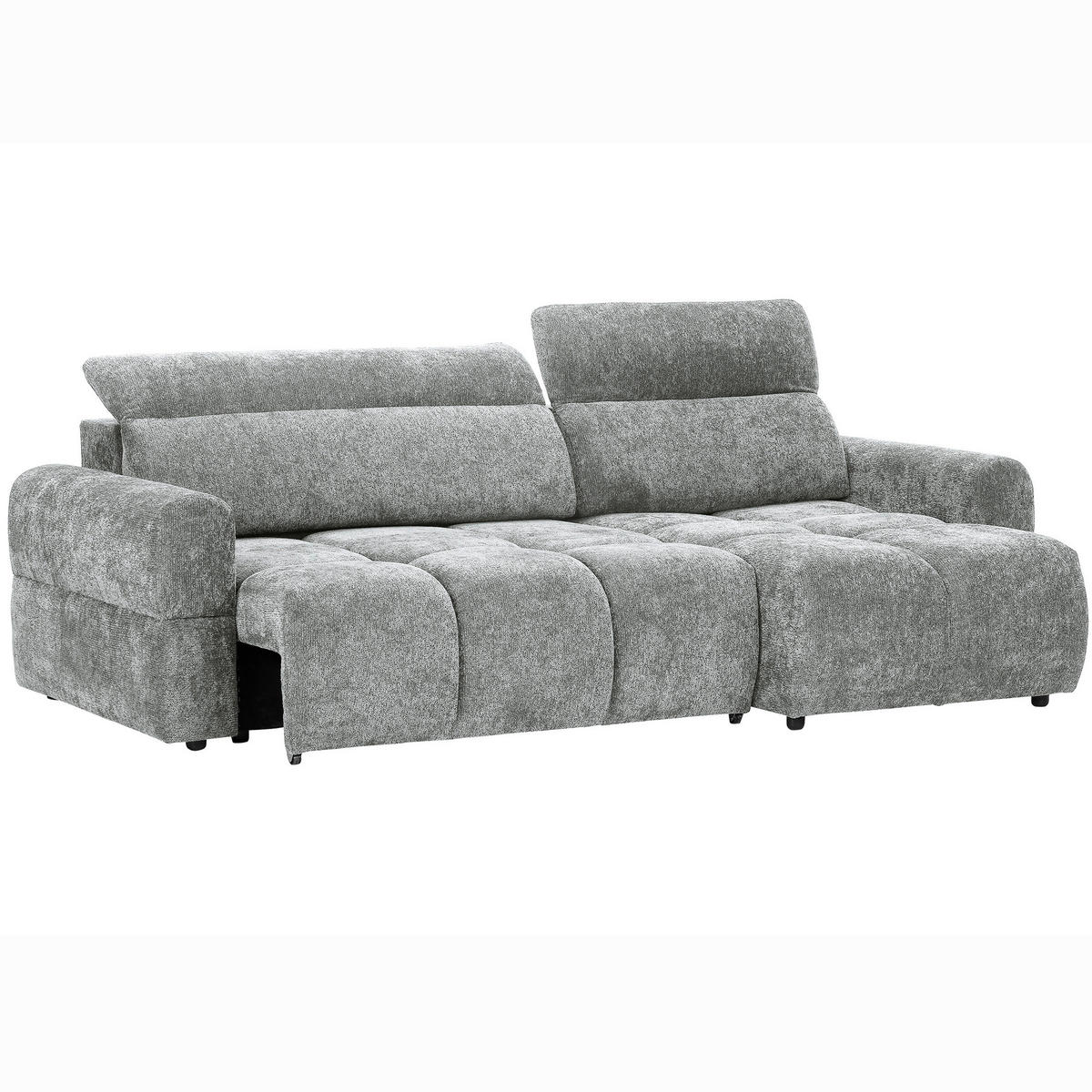 ECKSOFA Blaugrau Chenille Bettkasten, Rücken echt, Kopfteilverstellung, Sitztiefenverstellung  - Blaugrau/Schwarz, MODERN, Kunststoff/Textil (268/165cm) - Carryhome