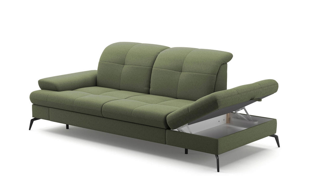 RÉCAMIERE in Flachgewebe Olivgrün  - Schwarz/Olivgrün, Konventionell, Textil/Metall (231/90/122cm) - Sit & More