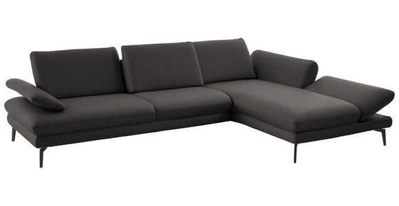 ECKSOFA in Echtleder Grau 308/195 cm - Schwarz/Grau, Design, Leder/Metall (308/195cm) - Dieter Knoll