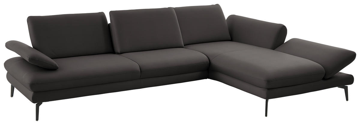 ECKSOFA in Echtleder Grau  - Schwarz/Grau, Design, Leder/Metall (308/195cm) - Dieter Knoll