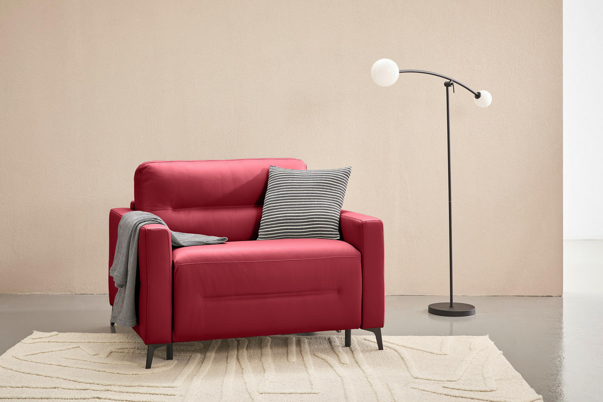 SCHLAFSESSEL Echtleder Rot    - Rot/Schwarz, Design, Leder/Metall (115/89/97cm) - Novel