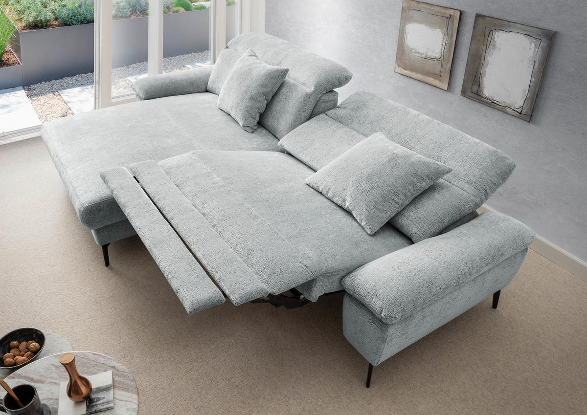 ECKSOFA CANCELLI in Chenille Blau  178/300 cm  - Blau/Schwarz, KONVENTIONELL, Textil/Metall (178/300cm) - Livetastic