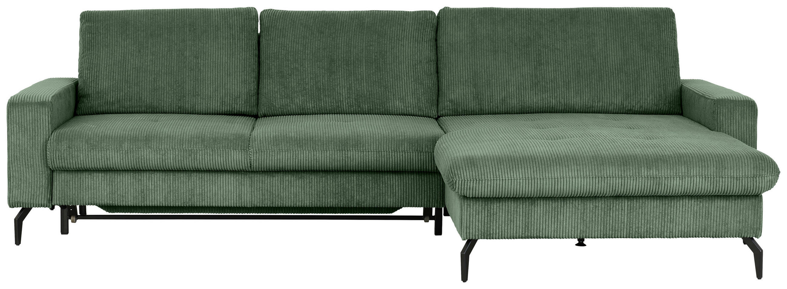 ECKSOFA in Cord Olivgrün  - Schwarz/Olivgrün, Design, Textil/Metall (302/180cm) - Venda
