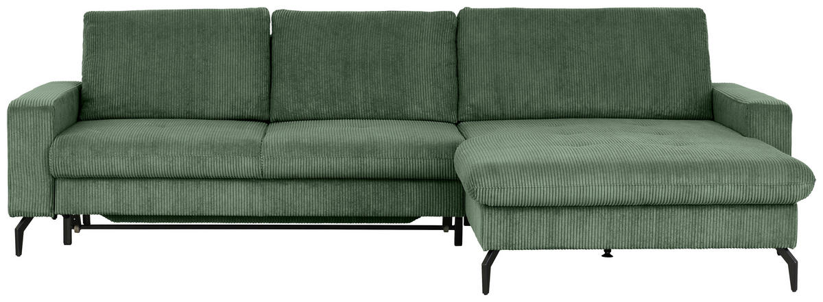 ECKSOFA in Cord Olivgrün  - Schwarz/Olivgrün, Design, Textil/Metall (302/180cm) - Venda