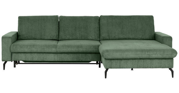 ECKSOFA in Cord Olivgrün - Schwarz/Olivgrün, Design, Textil/Metall (302/180cm) - Venda