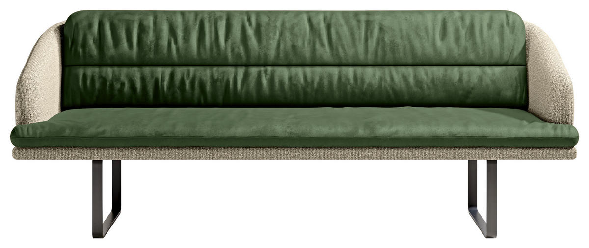 SITZBANK 255/89/68 cm Velours, Flachgewebe Grün, Beige Metall  - Beige/Schwarz, Design, Textil/Metall (255/89/68cm) - Dieter Knoll