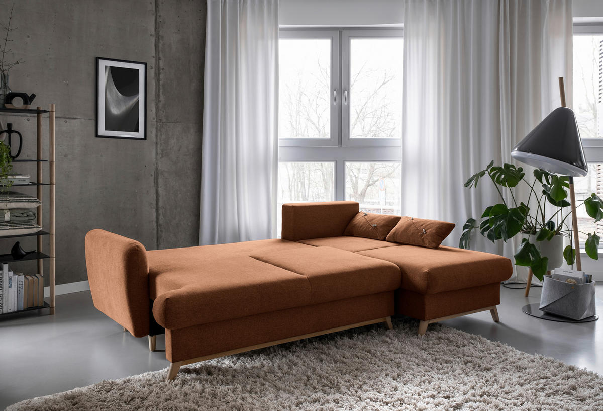 ECKSOFA in Chenille Terracotta  235/157 cm  - Terracotta/Naturfarben, Holz/Textil (235/157cm) - MID.YOU