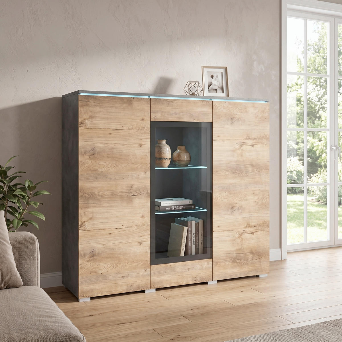 HIGHBOARD Vera 120/103,3/39,5 cm  - Kastanieneichefarben/Anthrazit, Trend, Glas/Holzwerkstoff (120/103,3/39,5cm) - P & B