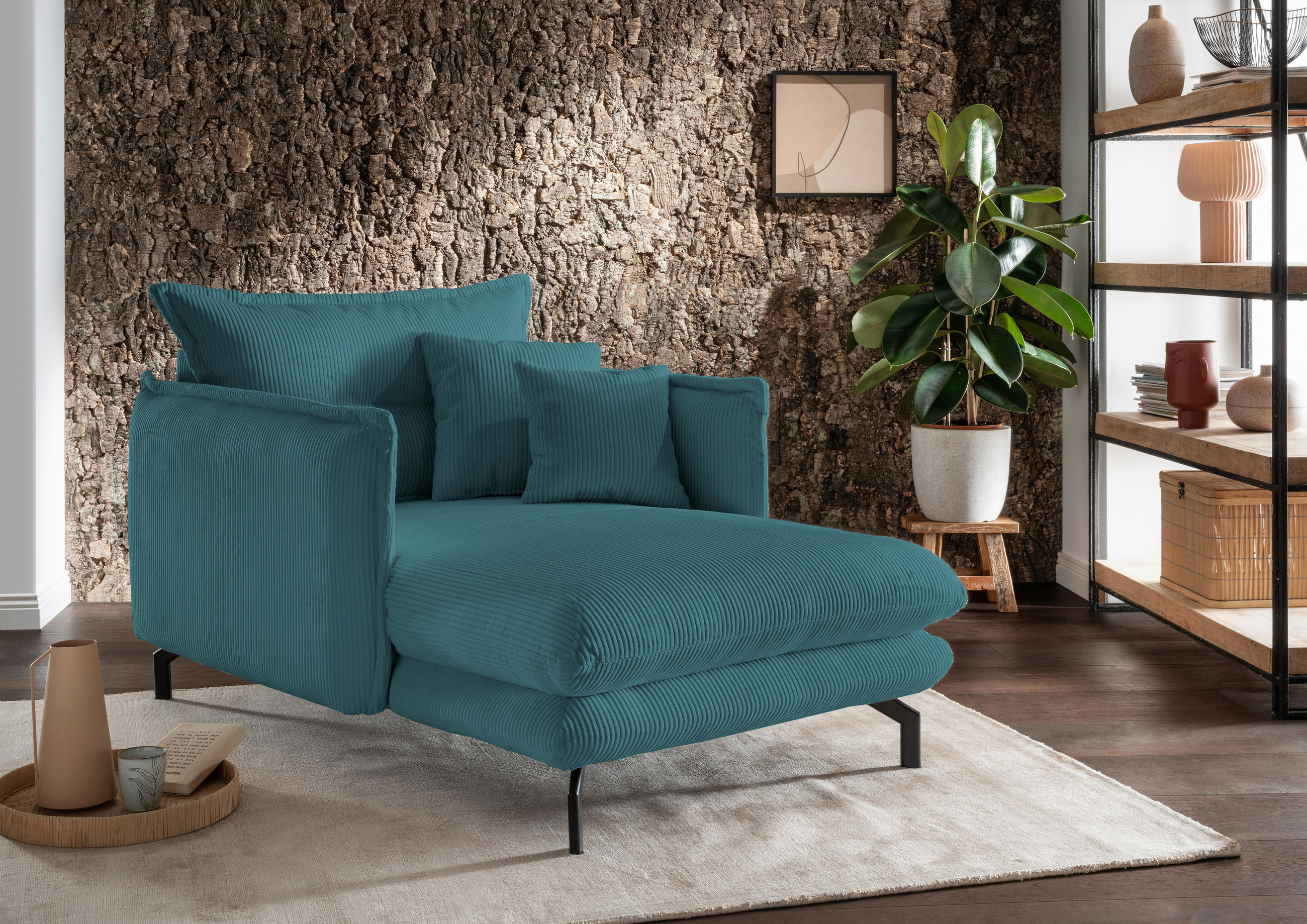 XXL-SESSEL Cord Petrol    - Petrol/Schwarz, MODERN, Textil/Metall (111/101/167cm) - Livetastic
