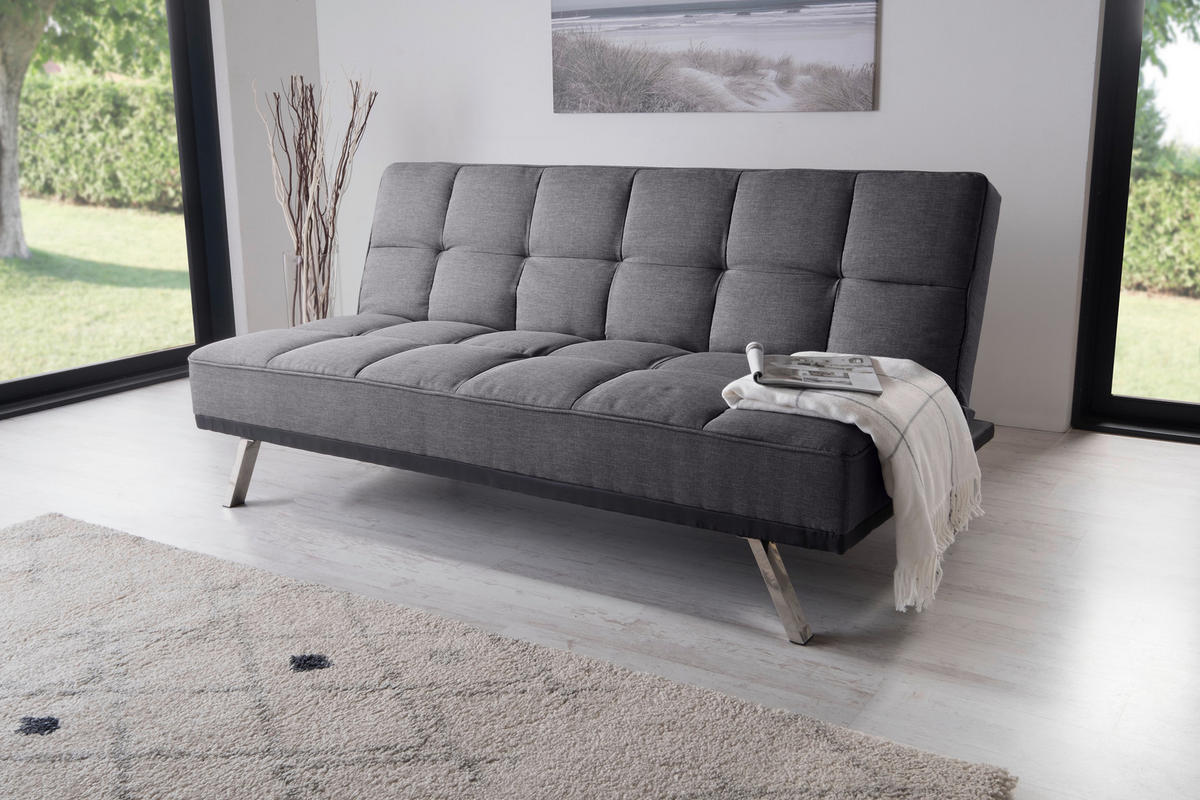 SCHLAFSOFA in Mikrofaser Anthrazit, Edelstahlfarben  - Edelstahlfarben/Anthrazit, Basics, Textil/Metall (179/84/96cm) - MID.YOU