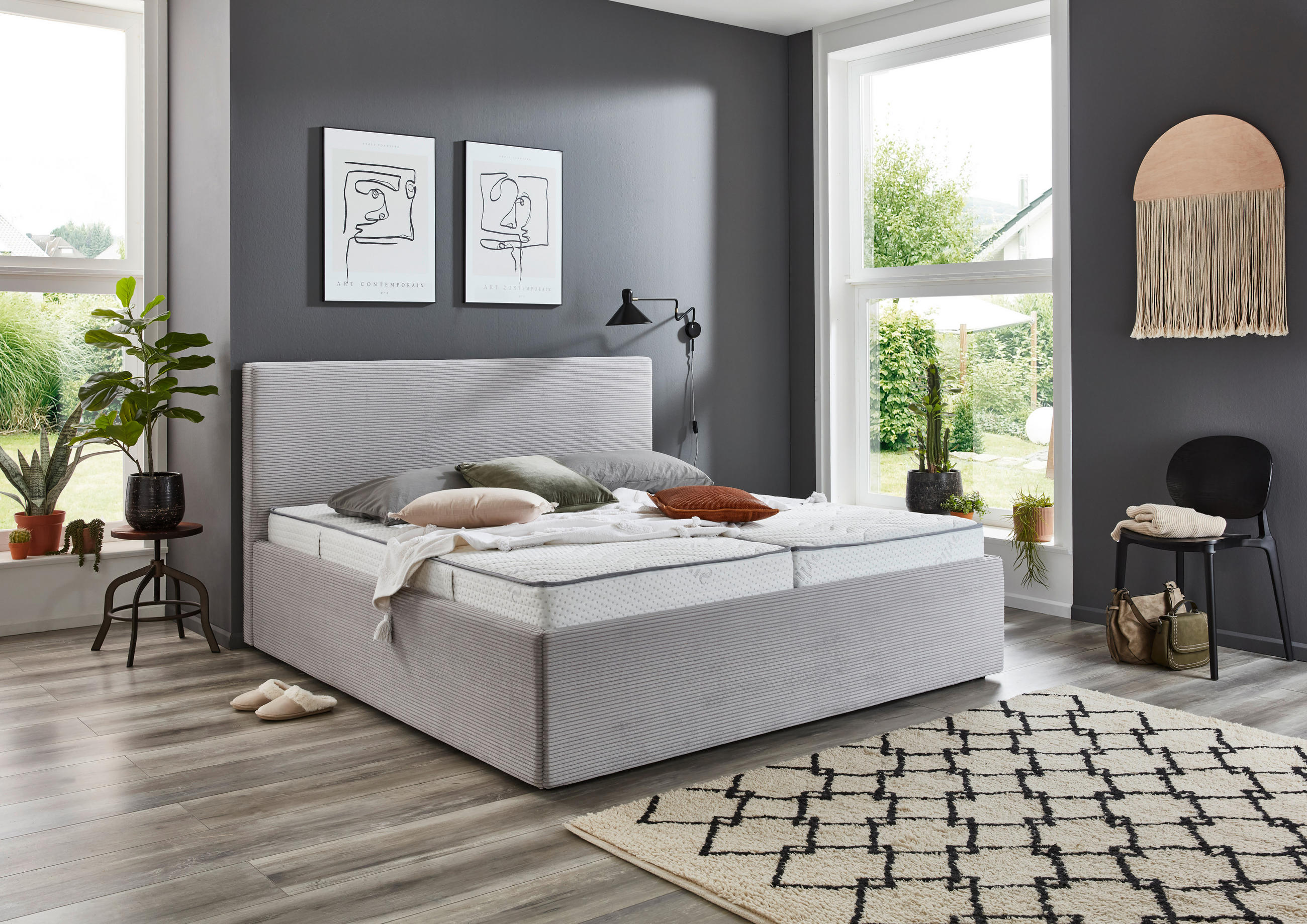 POLSTERBETT Bettkasten Hellgrau 180/200 cm  - Hellgrau/Schwarz, Trend, Kunststoff/Textil (180/200cm) - Boxxx