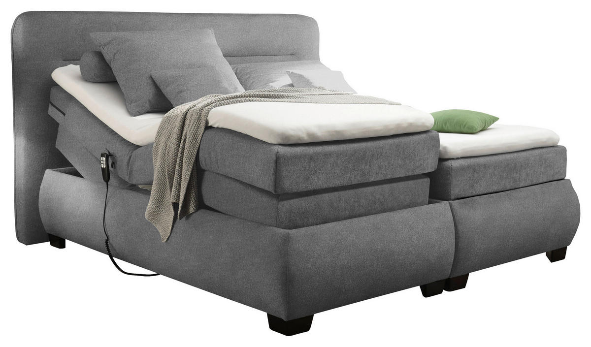 BOXSPRINGBETT 160/200 cm,  in Dunkelgrau, Matratze, Topper, motorische Verstellbarkeit, Fernbedienung, H2 = mittel  - Dunkelgrau/Schwarz, KONVENTIONELL, Kunststoff/Textil (160/200cm) - MID.YOU
