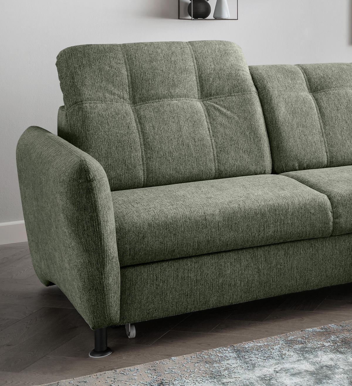 ECKSOFA in Chenille Grün  - Schwarz/Grün, Modern, Textil/Metall (267/184cm) - Livetastic