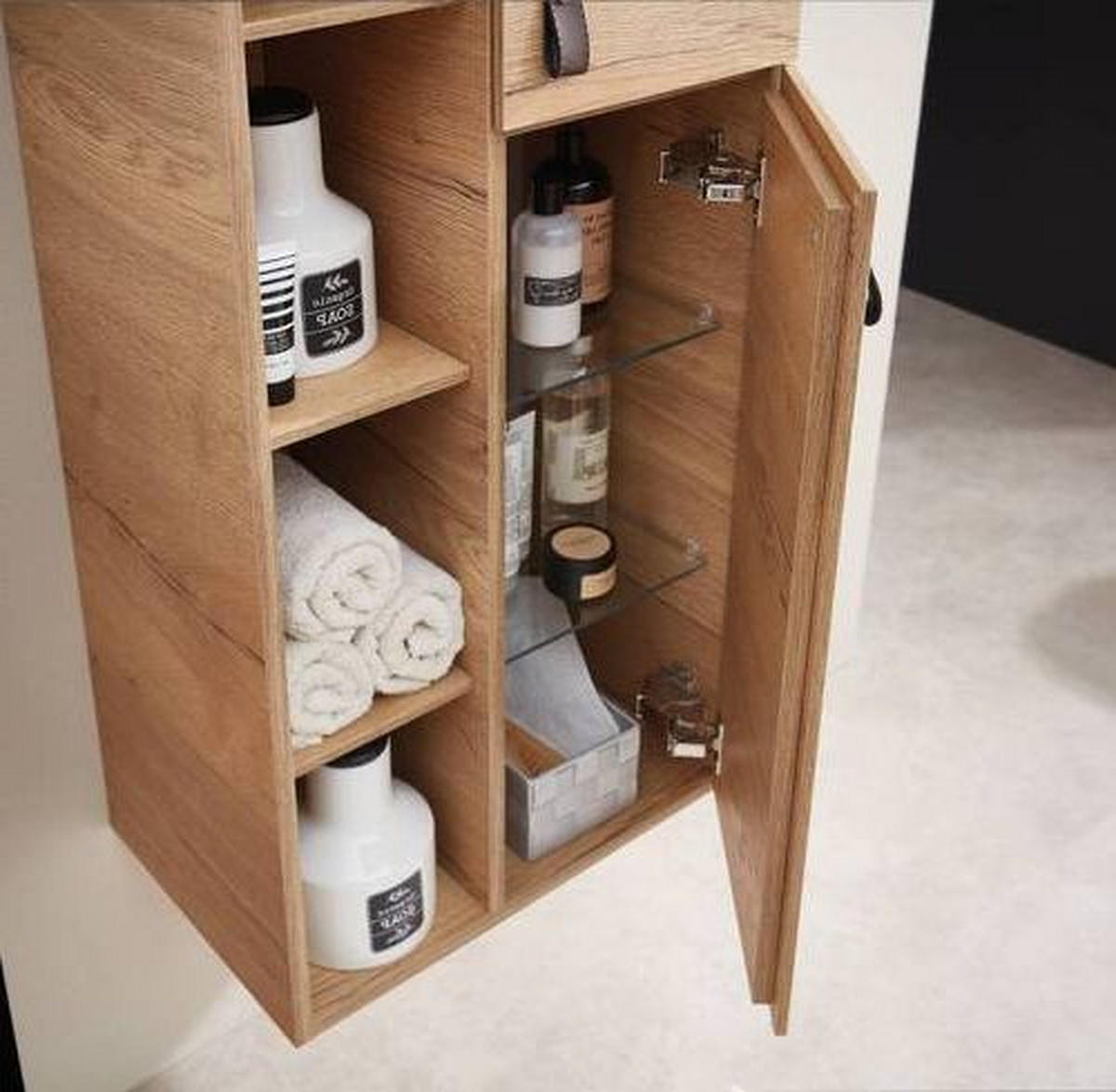HOCHSCHRANK 50/168/31,8 cm  - Eichefarben/Braun, KONVENTIONELL, Glas/Leder (50/168/31,8cm) - Sadena