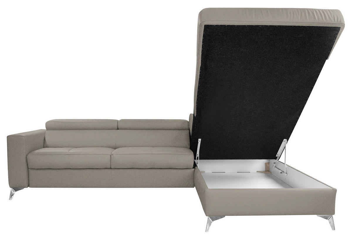 ECKSOFA in Lederlook Echtleder Hellgrau  - Chromfarben/Hellgrau, Design, Leder/Textil (286/208cm) - Livetastic