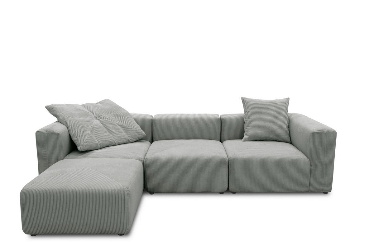 ECKSOFA in Cord, Mikrofaser Hellgrau   - Hellgrau/Schwarz, Design, Kunststoff/Textil (301/69/193cm) - MID.YOU