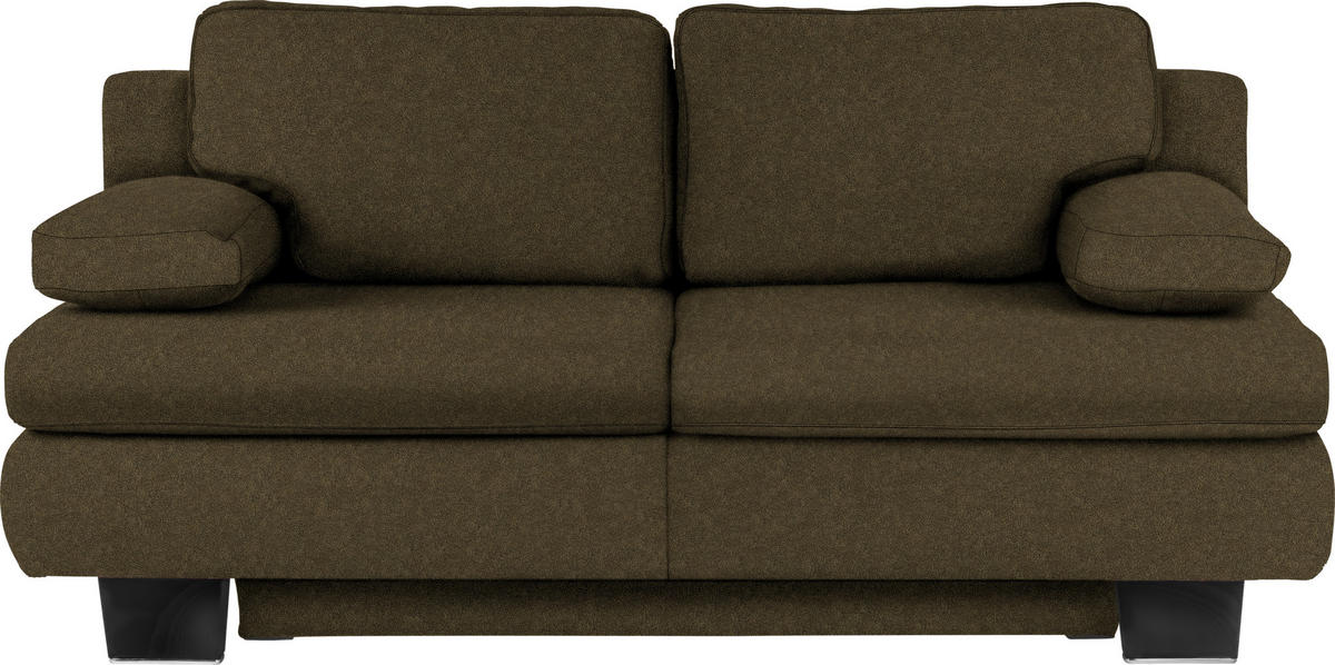 SCHLAFSOFA Macy  mit Fußauswahl, Stoffauswahl, Schlafen auf Sitzhöhe, Rücken echt Flachgewebe Olivgrün  - Wengefarben/Olivgrün, KONVENTIONELL, Holz/Textil (203/94/100cm) - Novel