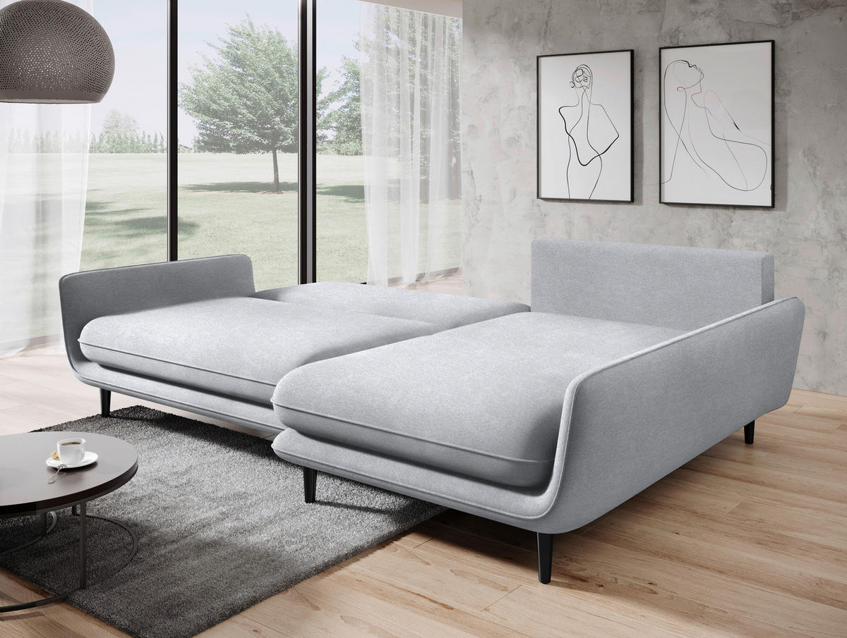 HÖRNSOFFA i velour silver  - silver/svart, Design, trä/textil (260/167cm) - Livetastic