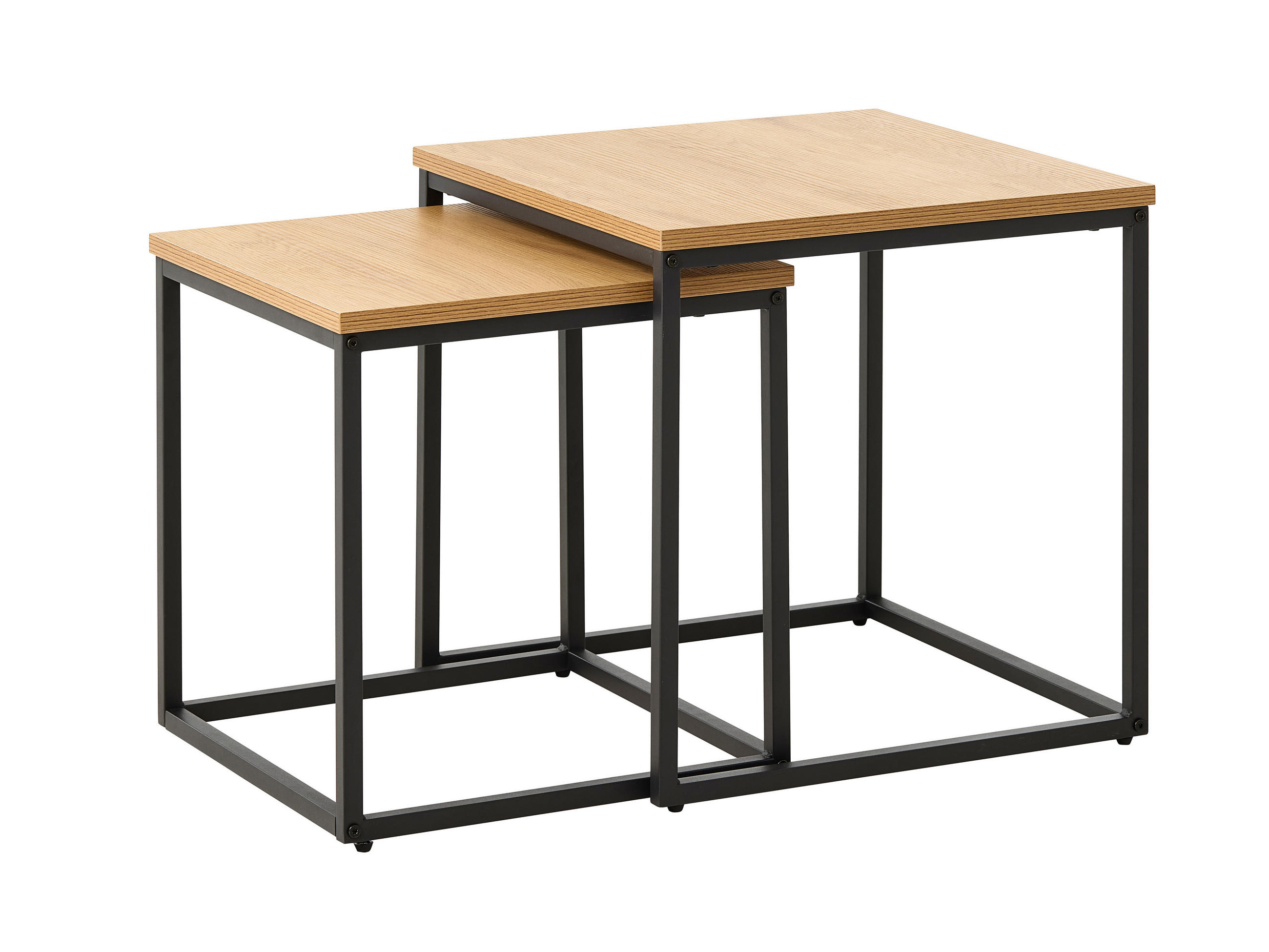COUCHTISCHSET quadratisch Eichefarben  - Eichefarben/Schwarz, Basics, Holzwerkstoff/Metall (40-60/40-60/45-50cm) - Boxxx