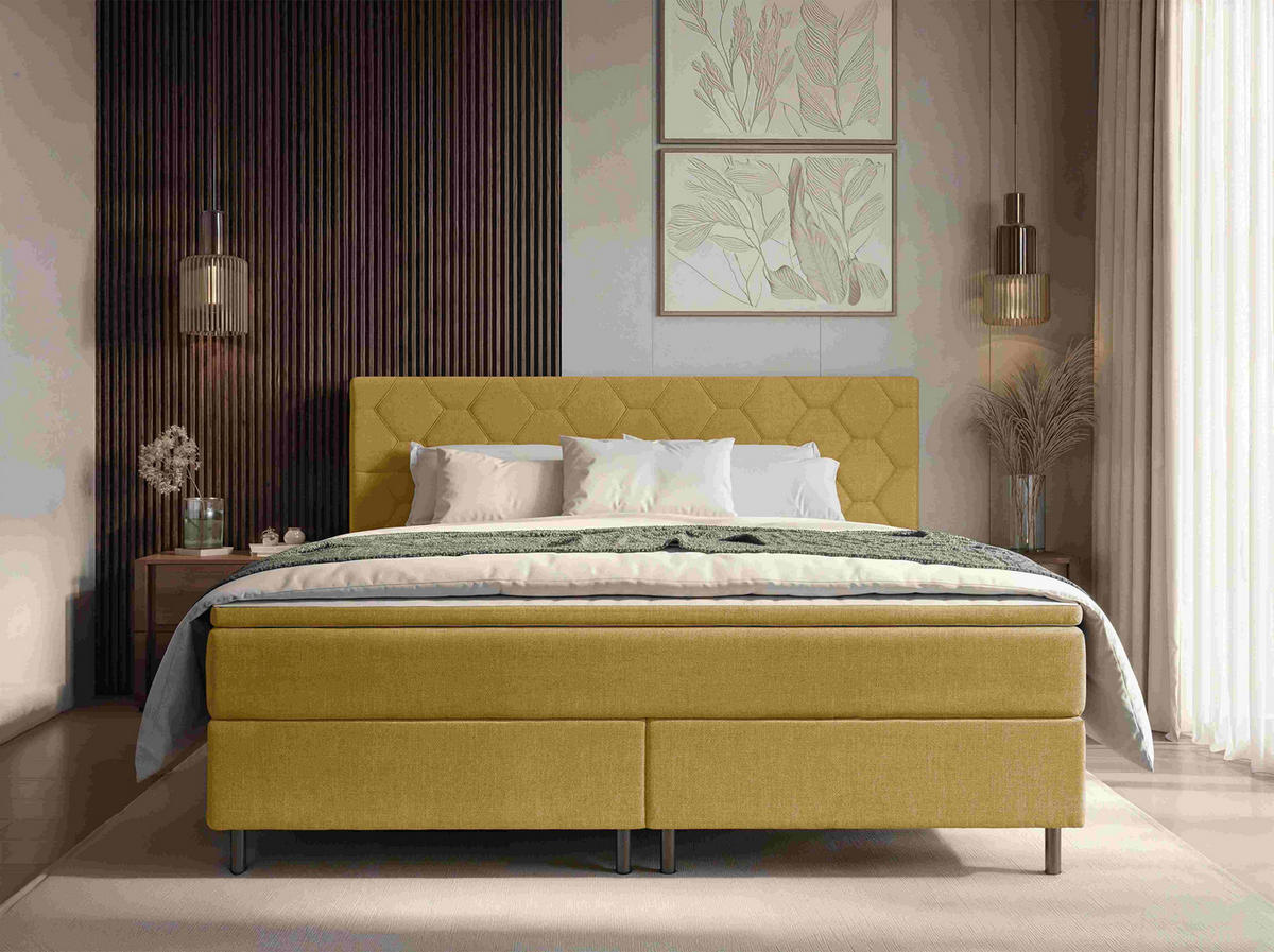BOXSPRINGBETT 160/200 cm  in Currygelb  - Currygelb/Schwarz, KONVENTIONELL, Textil/Metall (160/200cm) - Chameo