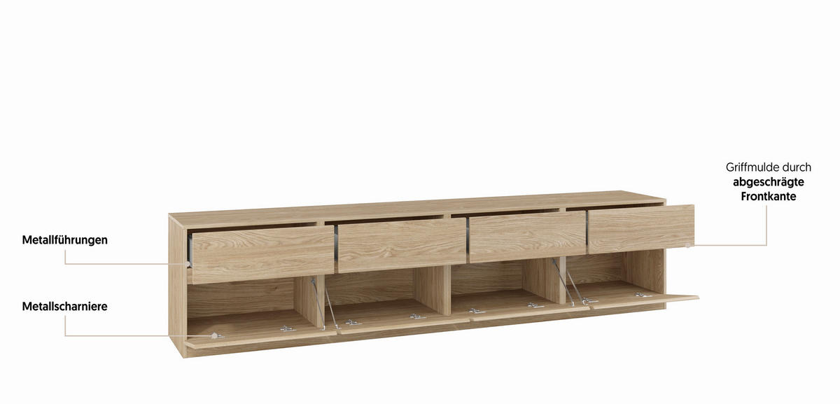 LOWBOARD Bern  in 224,8/52,3/40 cm  - Eichefarben, Design, Holzwerkstoff (224,8/52,3/40cm) - MID.YOU