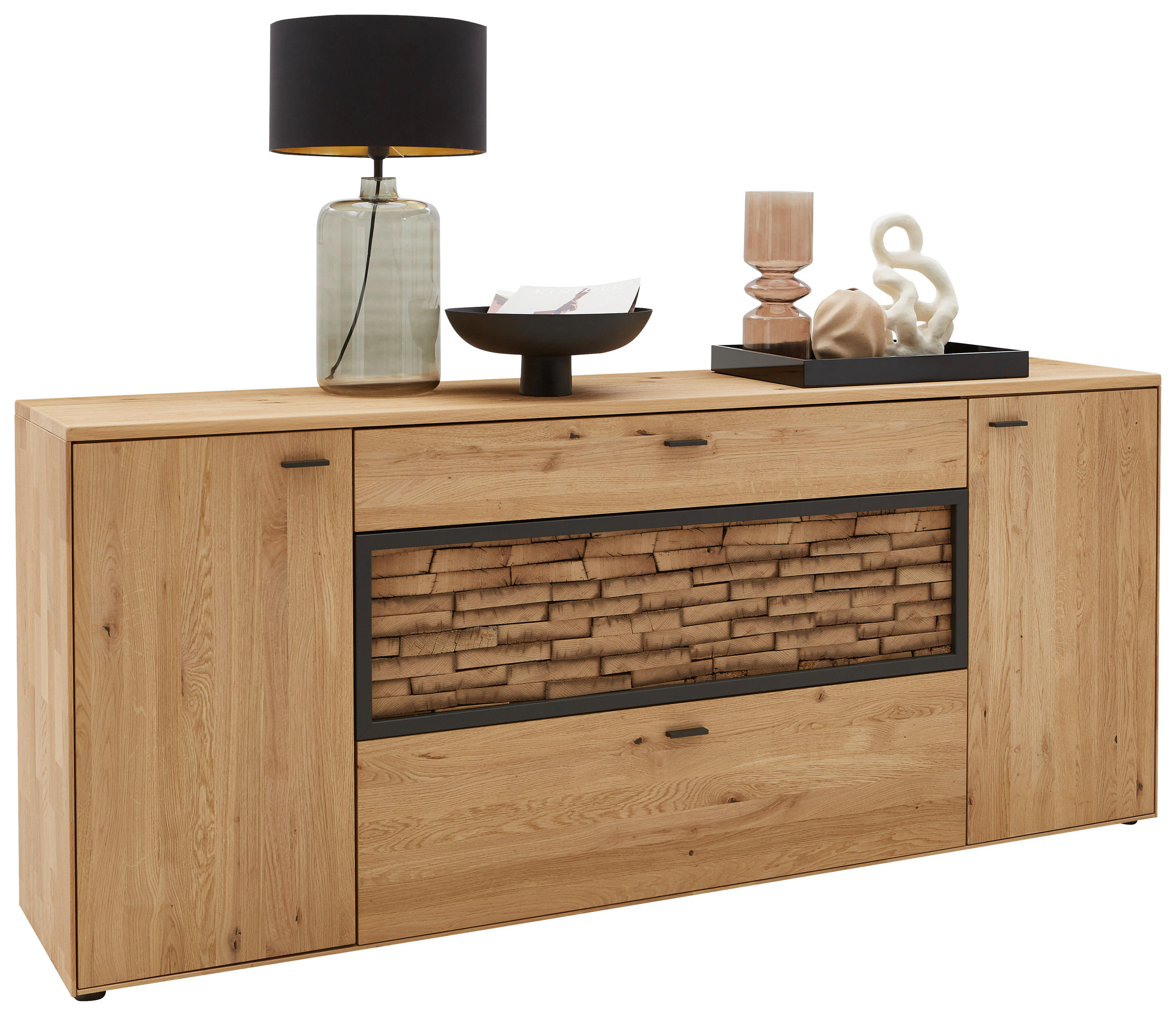 SIDEBOARD  in 211,9/89,5/45,2 cm  - Wildeiche/Graphitfarben, Natur, Holz/Metall (211,9/89,5/45,2cm) - Valnatura