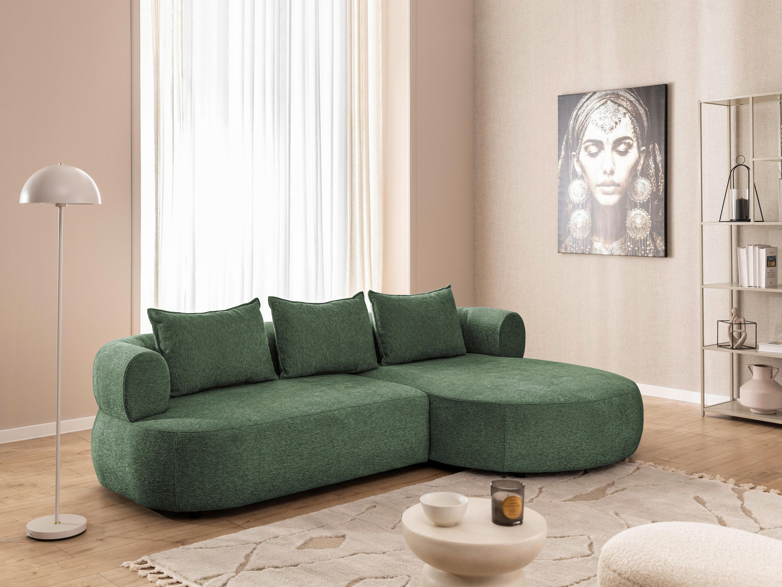 ECKSOFA in Chenille Grün 256/156 cm - Schwarz/Grün, Design, Kunststoff/Textil (256/156cm) - Livetastic