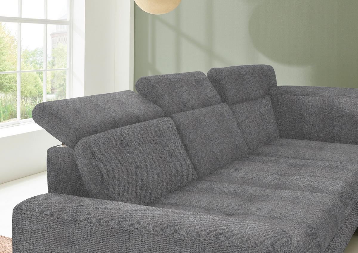 ECKSOFA in Chenille Grau  - Schwarz/Grau, Design, Textil/Metall (310/220cm) - Beldomo Style